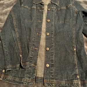 Cute longer denim jacket from Chicos size 2 which is large or 12.